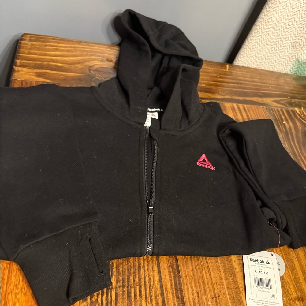 Reebok Kids Black Hoodie with Pink Logo